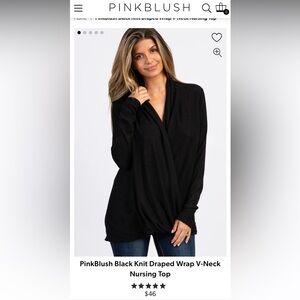PinkBlush Black Knit Draped Wrap V-Neck Nursing Top Size Small